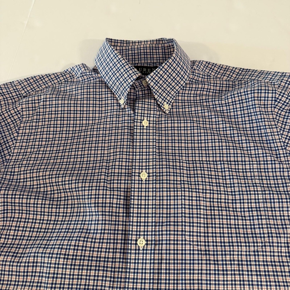 Lauren Ralph Lauren Mens Classic Fit Non Iron Check Dress Shirt Blue 16 32/33